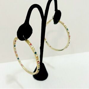 Gold Tone Multi Gemstone Hoops Earrings